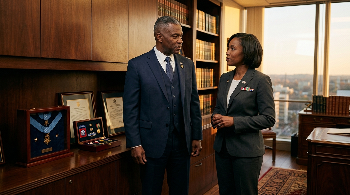 Byron and Melynda Kizzie honoring U.S. Army leadership in an executive setting, L5 Legacy Capital